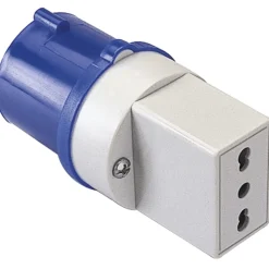Adattatore industriale spina 16 A 2P+T e 1 presa bivalente IP20 blu