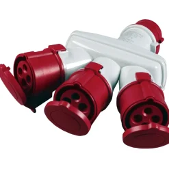 Adattatore industriale triplo spina e 3 prese 16 A 3P+T IP44 rosso