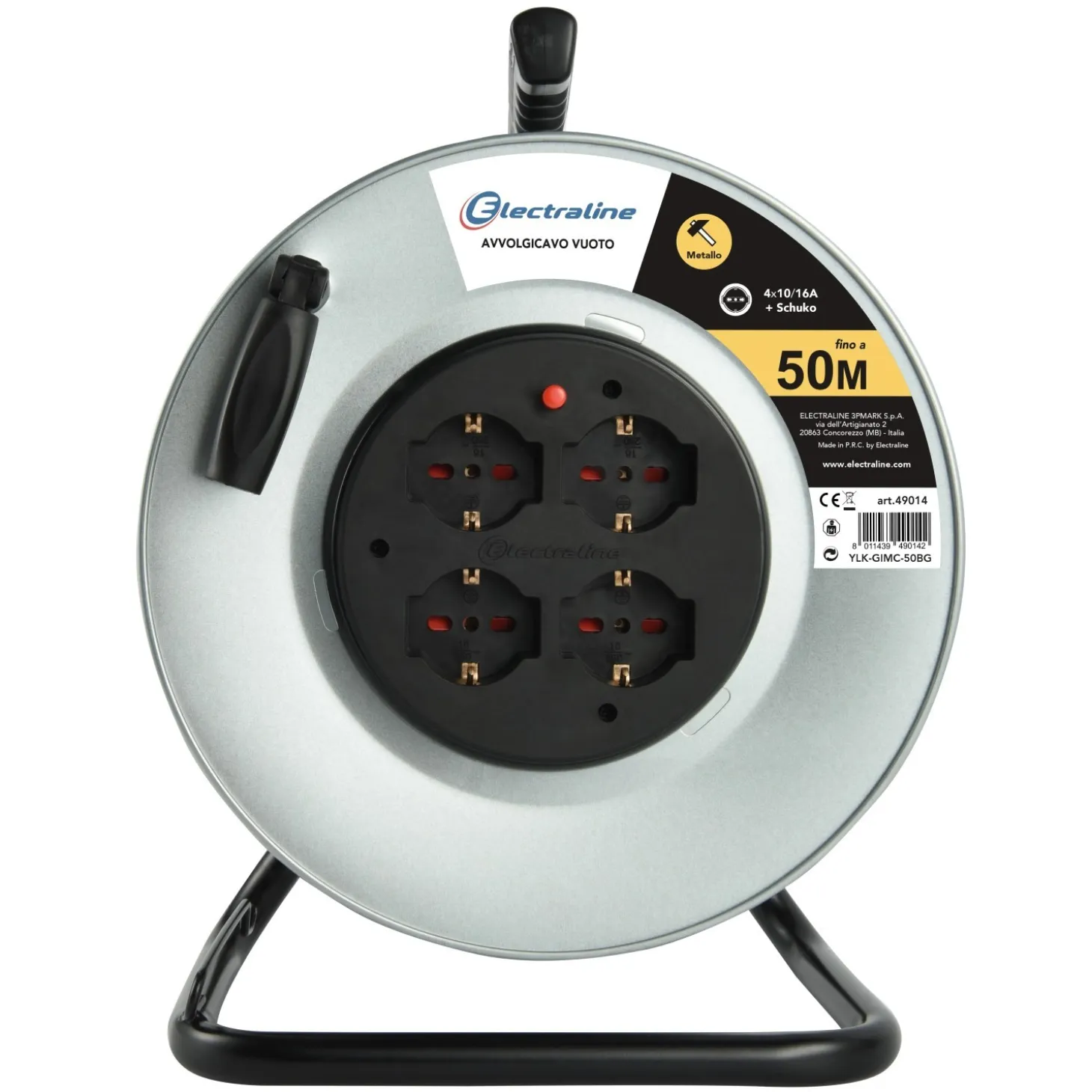 Avvolgicavo elettrico senza cavo in metallo 4 prese 10/16A 50 m