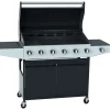 Barbecue a gas 6+1 bruciatori nero con fornello laterale e coperchio