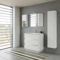 Base porta lavabo 3 cass. con appoggio a terra 84x50x85 cm bianco opaco