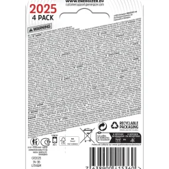 Batteria a bottone Energizer LITIO CR2025 4 pz