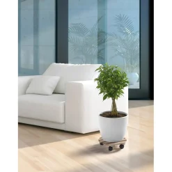 Carrello per piante rigato tondo in faggio naturale Ø 30x30 cm