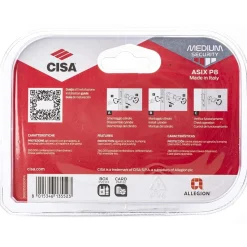 Cilindro europeo di sicurezza con codolo Cisa Asix P8 misura 30/40 mm