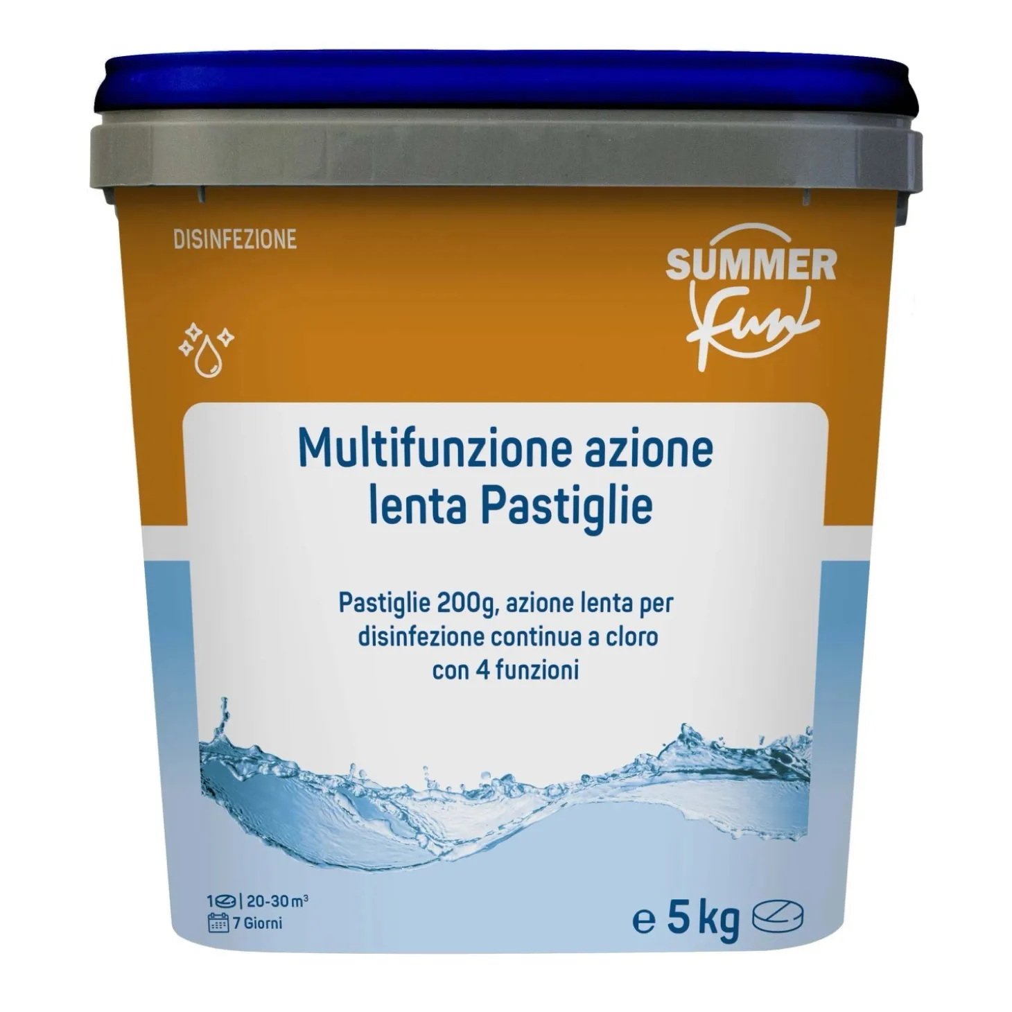 Cloro in pastiglie azione lenta per disinfezione continua 4 funzioni 5 kg