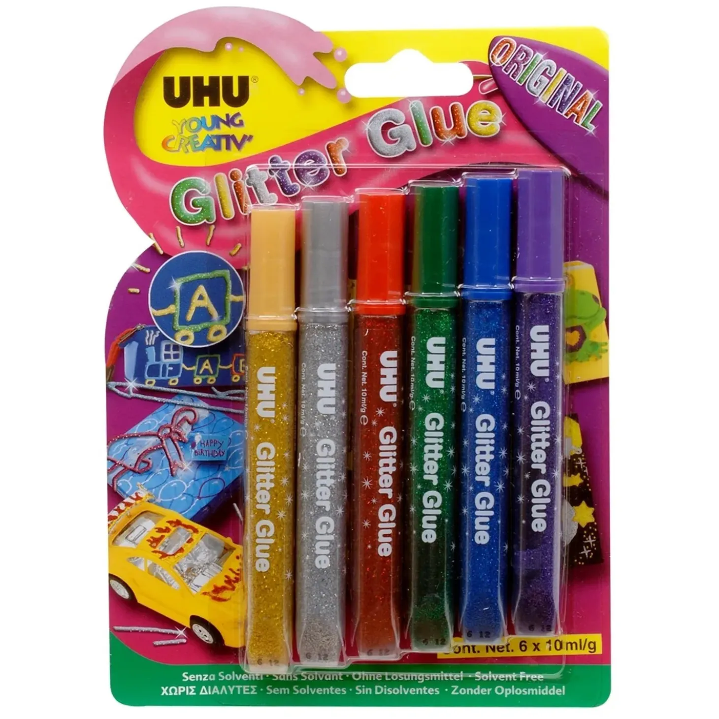 Colla Glitter Glue Original UHU colours blister 6 x 10 ml