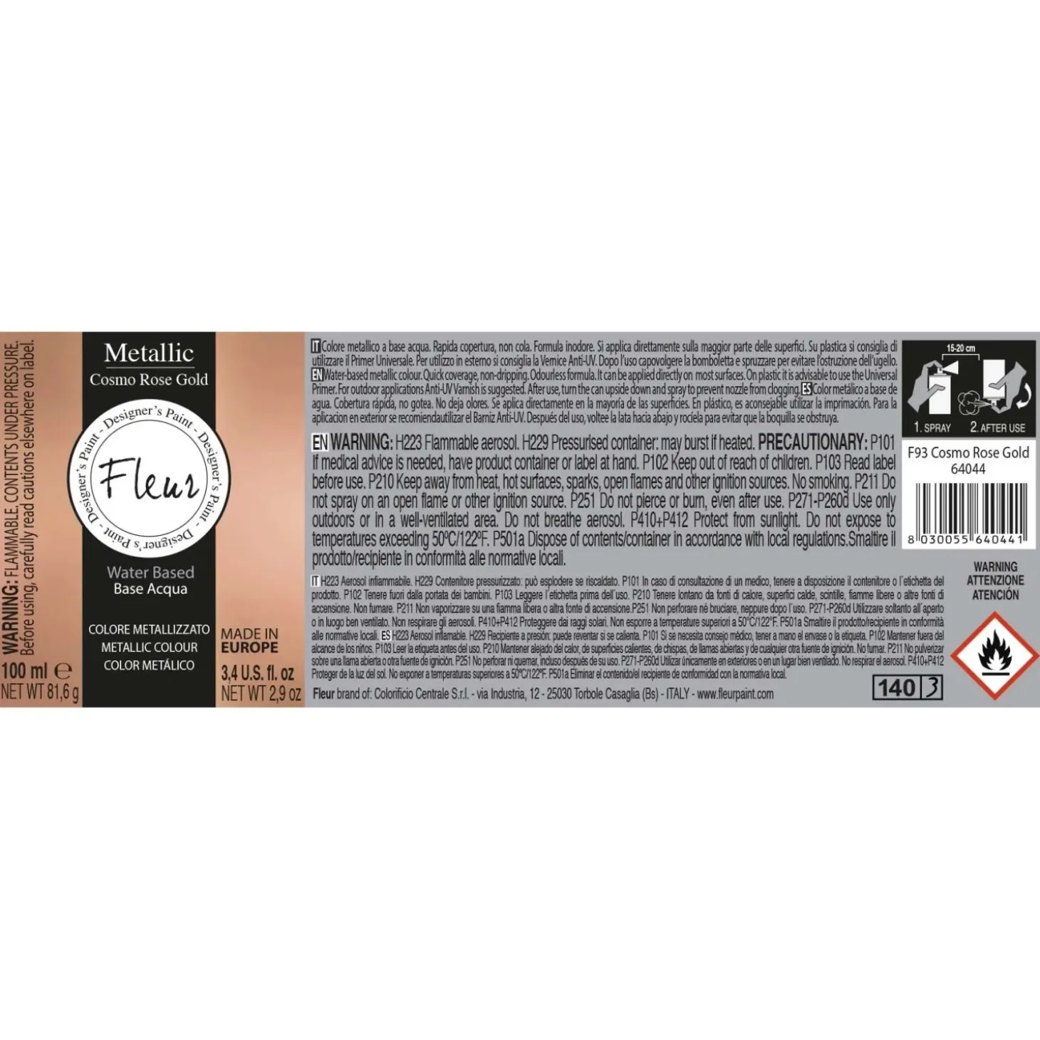 Colore metallizzato spray Fleur F93 Cosmo Rose Gold 100 ml