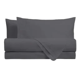 Completo letto matrimoniale grigio scuro tinta unita 100% cotone