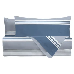 Completo letto matrimoniale stampato geometrico azzurro
