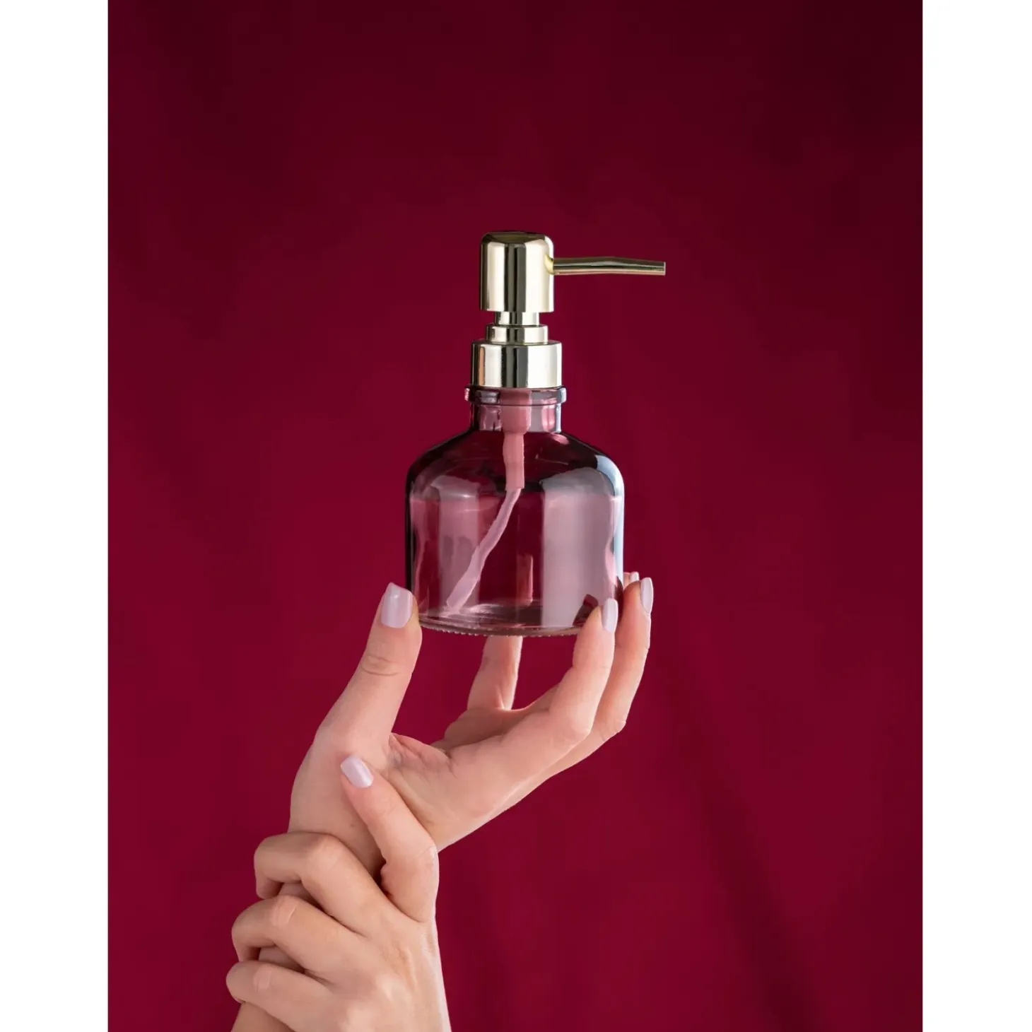 Dispenser sapone Atessa in vetro rosa antico