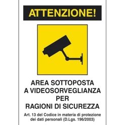 EcoTarga di informazione "Area videosorvegliata ragioni sicurezza" 20 x 30 cm