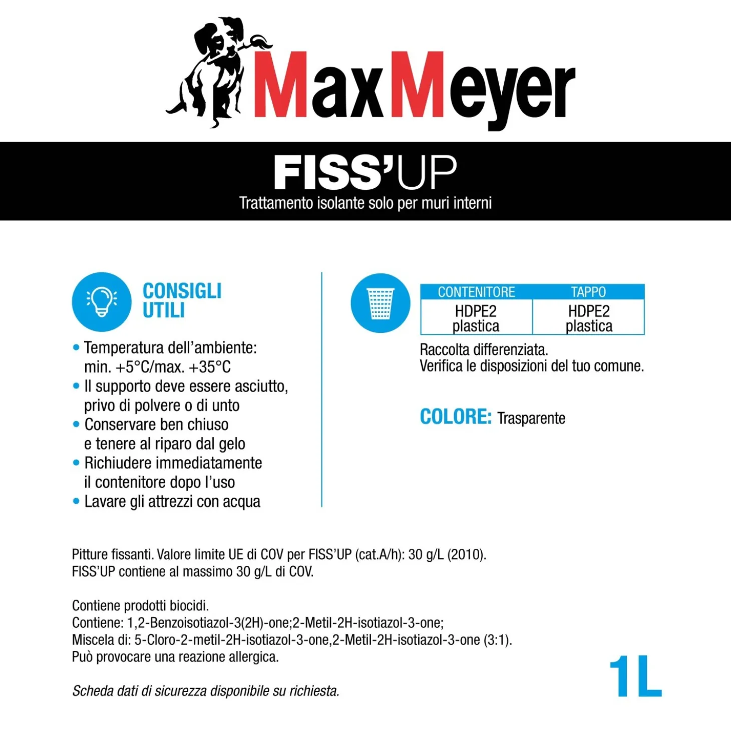 Fissativo isolante per muri interni MaxMeyer Fiss Up traspirante 1 l