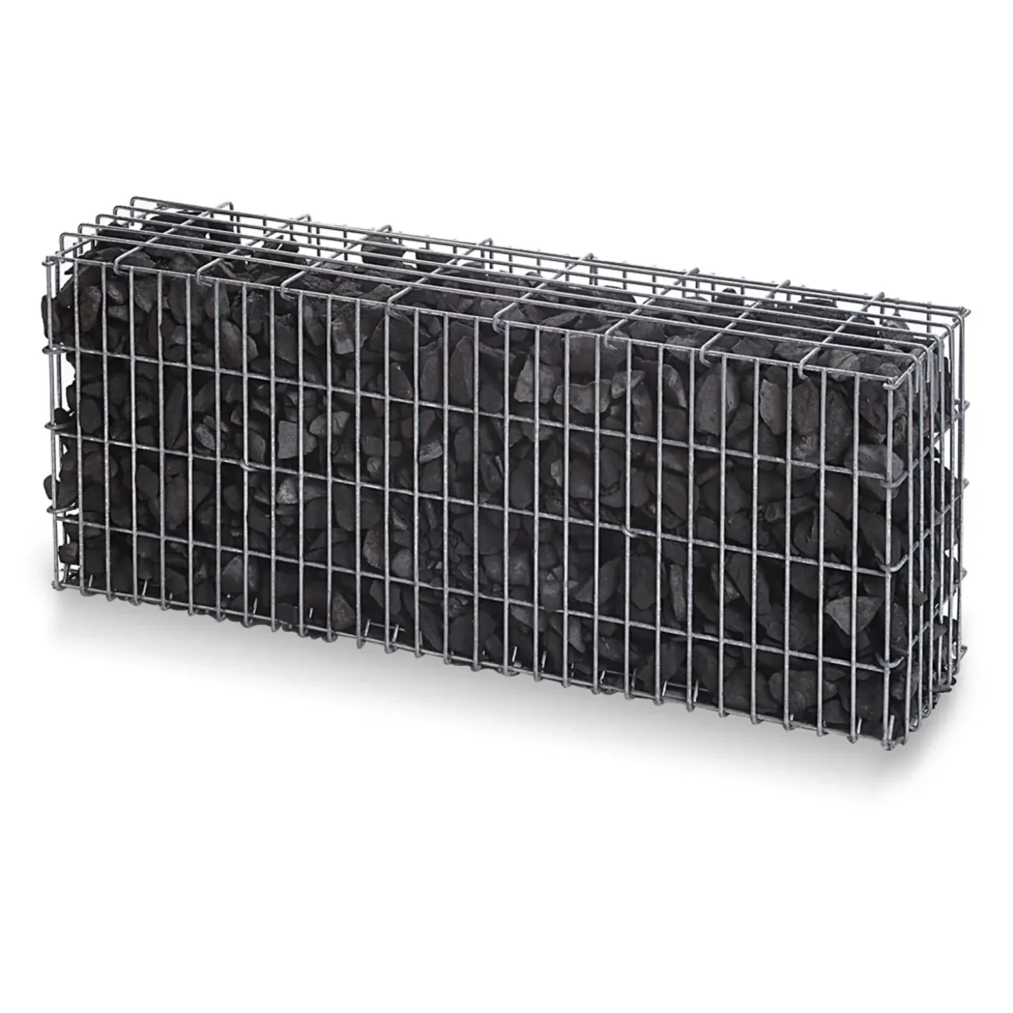Gabbione in metallo con granulati nero ebano 10 kg 100x25x50 cm
