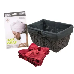 Gift set spa cesto con turbante in microfibra e lavette 26x17x20 cm cherry