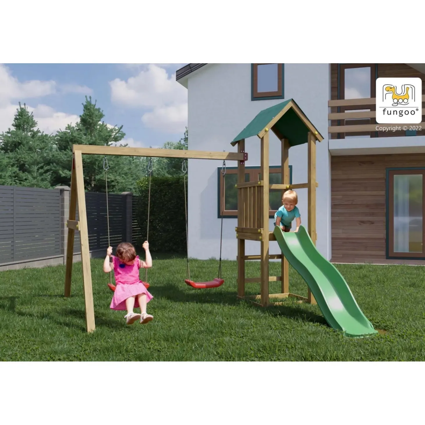Gioco da giardino Lucas con scivolo e altalene 310x275xh245 cm
