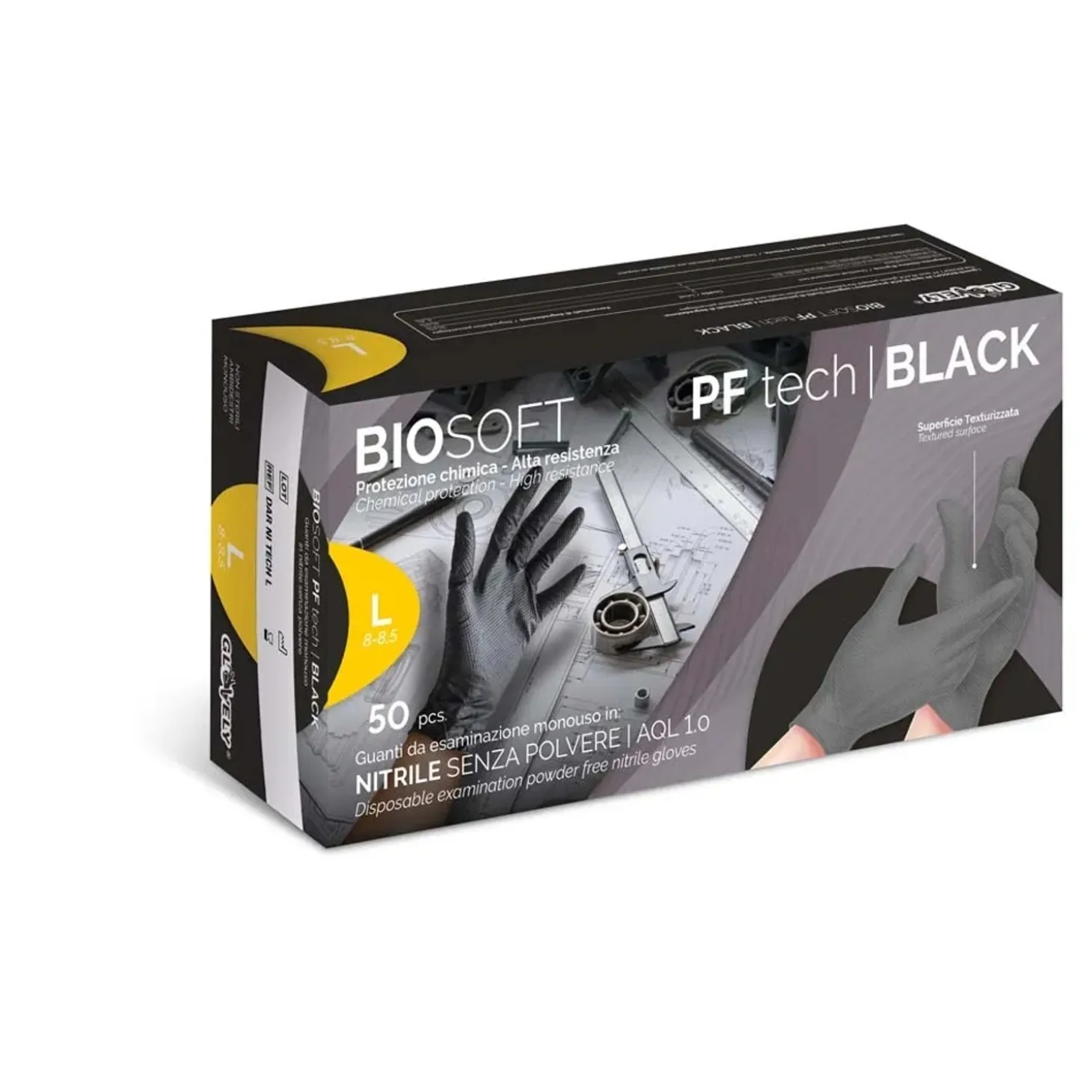 Guanti da lavoro da esaminazione monouso 3D Tech Black tg L