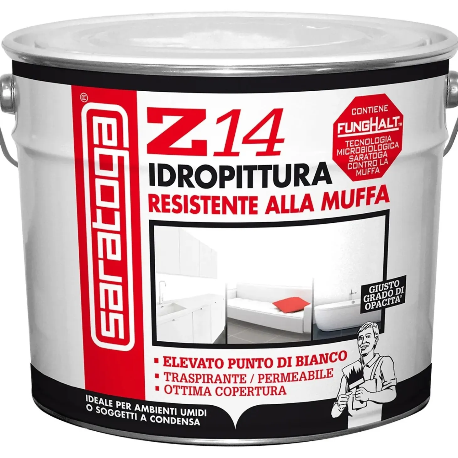 Idropittura Traspirante Saratoga resistente alla muffa Z 14 bianco 10 l