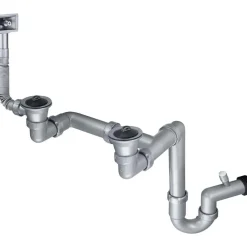 Kit di scarico per lavello in 2 vaschetta Scarico 2 acciaio 30x41x14 cm