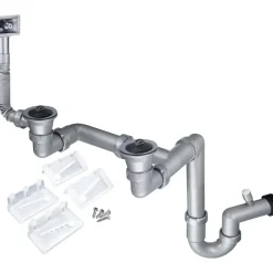 Kit di scarico per lavello in 2 vaschetta Scarico 2 acciaio 36x24x11 cm