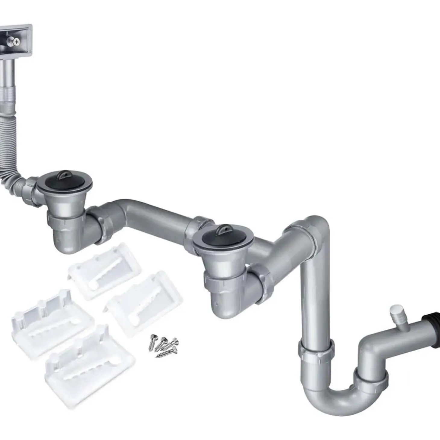Kit di scarico per lavello in 2 vaschetta Scarico 2 acciaio 36x24x11 cm