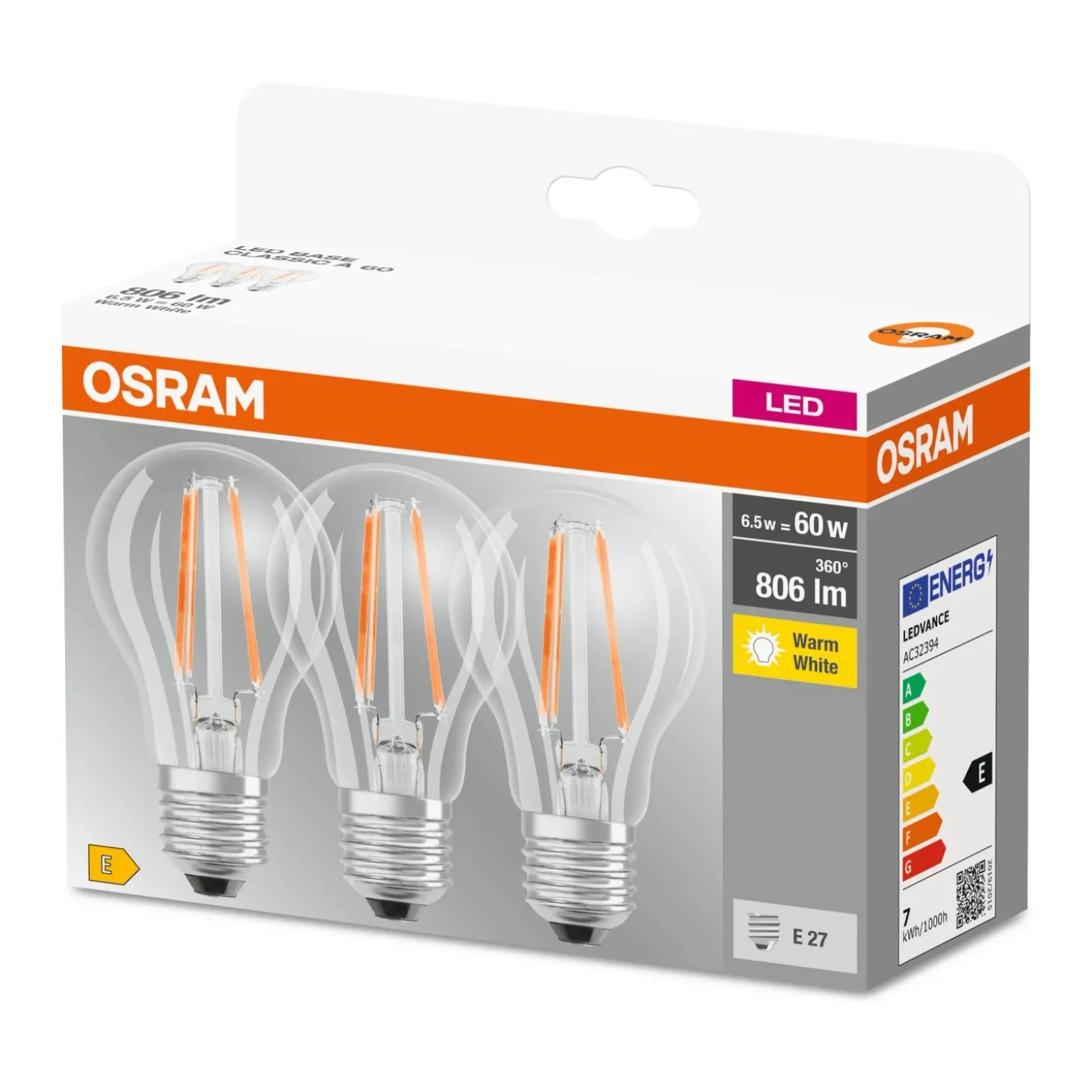 Lampadina LED E27 a goccia Osram 806 lm bianco caldo 3 pz