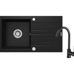 Lavello 1 vasca con gocciolatoio Idrostile Martí con rubinetto 440x160 mm nero