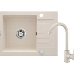 Lavello 1 vasca con gocciolatoio Idrostile Martí con rubinetto 440x164 mm Beige
