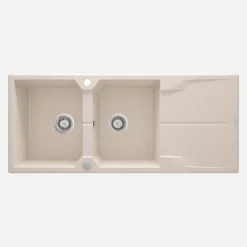 Lavello 2 vasche gocciolatoio Idrostile Florida sifone 500x224 mm beige