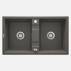 Lavello 2 vasche Idrostile Güines sifone 500x220 mm antracite metallizzato