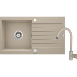 Lavello con rubinetto 1 vasca con gocciolatoio Idrostile Martí 440x160 mm sabbia
