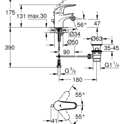 Miscelatore bidet Grohe Swift con scarico a saltarello cromo