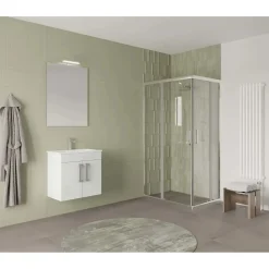 Mobile bagno base con lavabo e specchio sospeso 60,5x144x36,5 cm rovere bianco