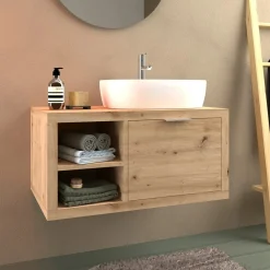 Mobile bagno base lavabo sospeso 80 cm rovere/rovere sx