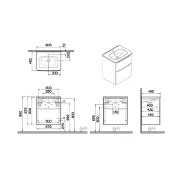 Mobile bagno base lavabo sospesa 2 cassetti Integra Round 60 cm matt white