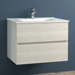 Mobile bagno base sospesa 2 cassetti lavabo in ceramica Monya 76x46 cm larice