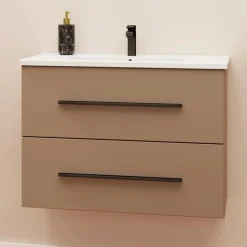 Mobile bagno base sospesa Mary 2 cassetti lavabo in ceramica 76x46 cm beige