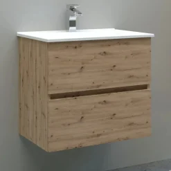 Mobile bagno base sospesa 2 cassetti lavabo in ceramica Monya 61x46 cm rovere