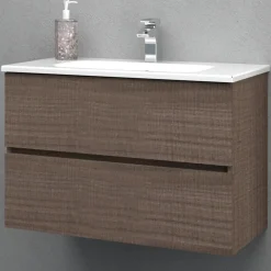 Mobile bagno base sospesa 2 cassetti lavabo in ceramica Monya 76x46 cm noce