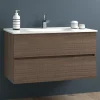Mobile bagno base sospesa 2 cassetti lavabo in ceramica Monya 101x46 cm noce
