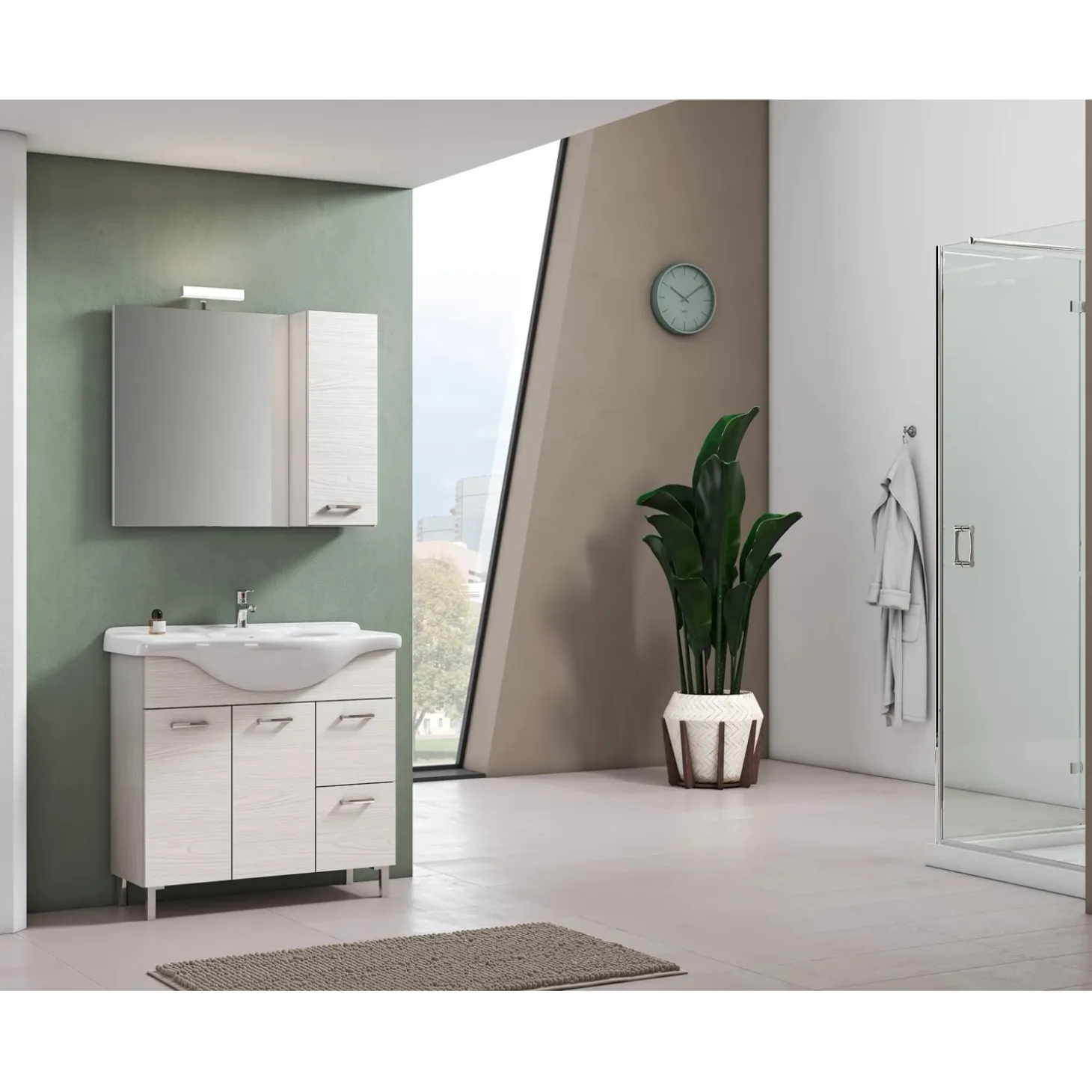 Mobile bagno composizione a terra Klara 87x93x50 cm bianco aralie