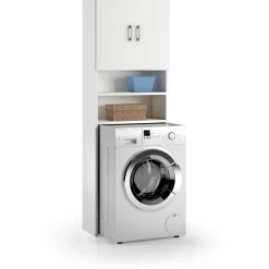 Mobile multiuso doppia anta 4 ripiani con vano per lavatrice 65x32x195 cm bianco