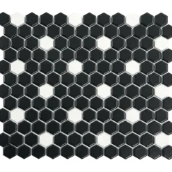 Mosaico Esagonina cm 29,4x29,4 in grès smaltato nero-bianco