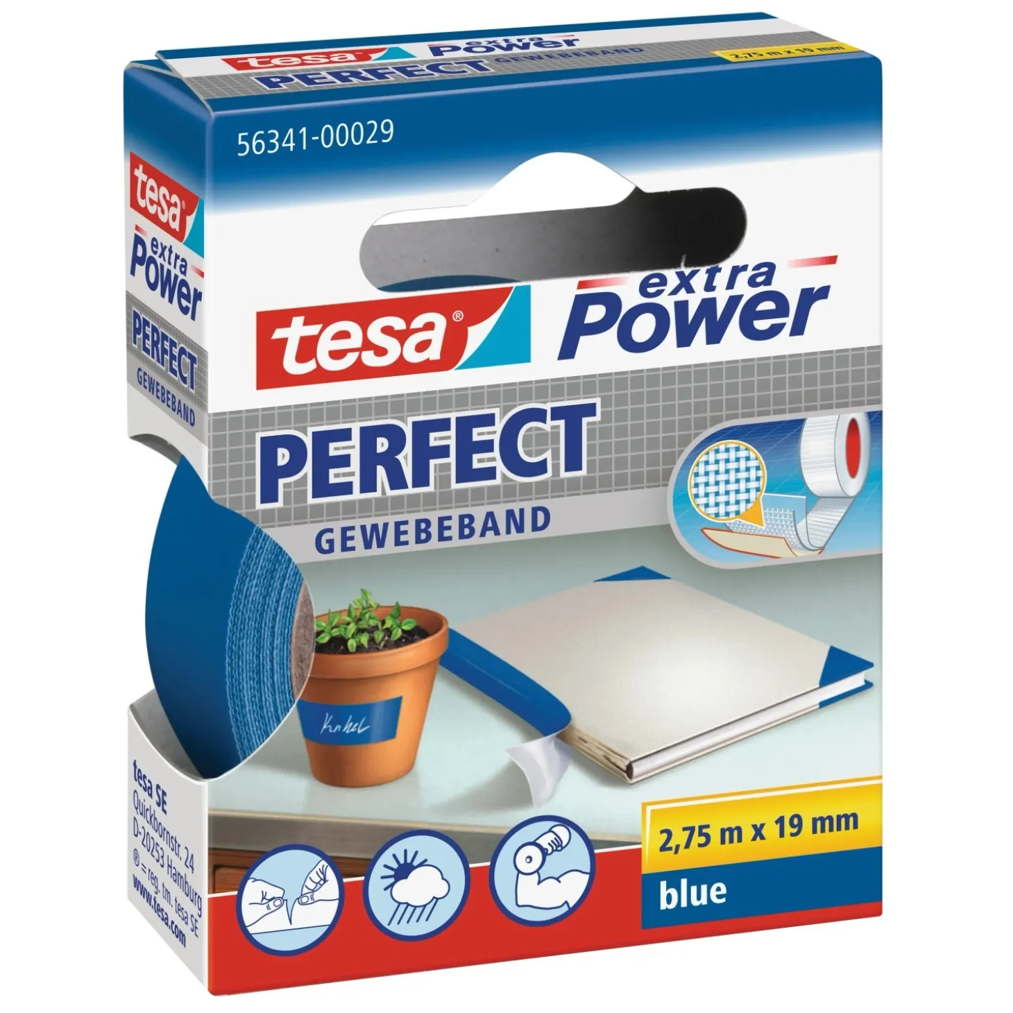 Nastro adesivo telato Tesa Extra Power Perfect 19 mm x 2,75 m blu