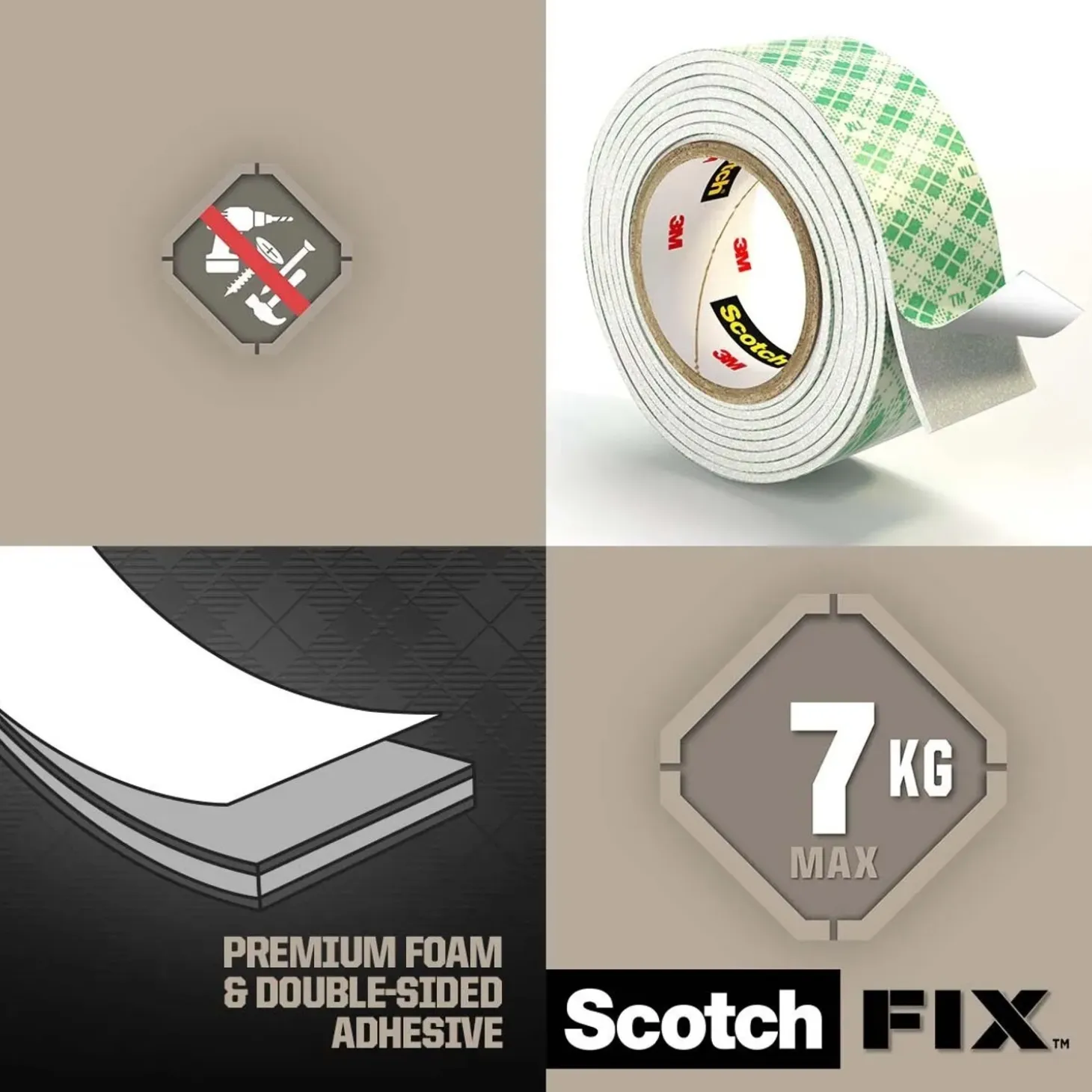 Nastro biadesivo per montaggio da interni Scotch-Fix 19 mm x 1,5 m