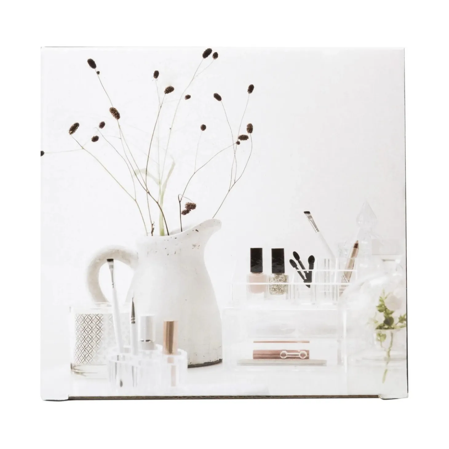 Organizer trucchi trasparente con specchio 14,8x14,8x4,7 cm