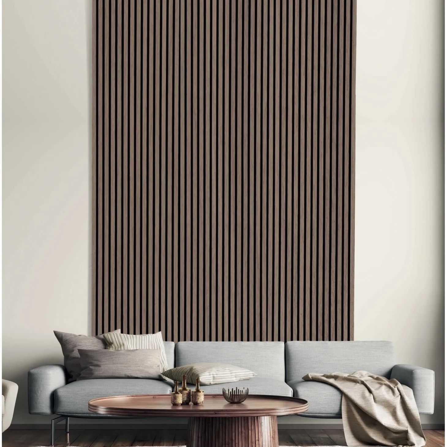 Pannello fonoassorbente decorativo noce grezzo 240x57,2 cm Sp. 19 mm