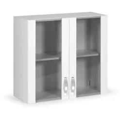 Pensile cucina 2 ante vetro 80 cm bianco frassinato