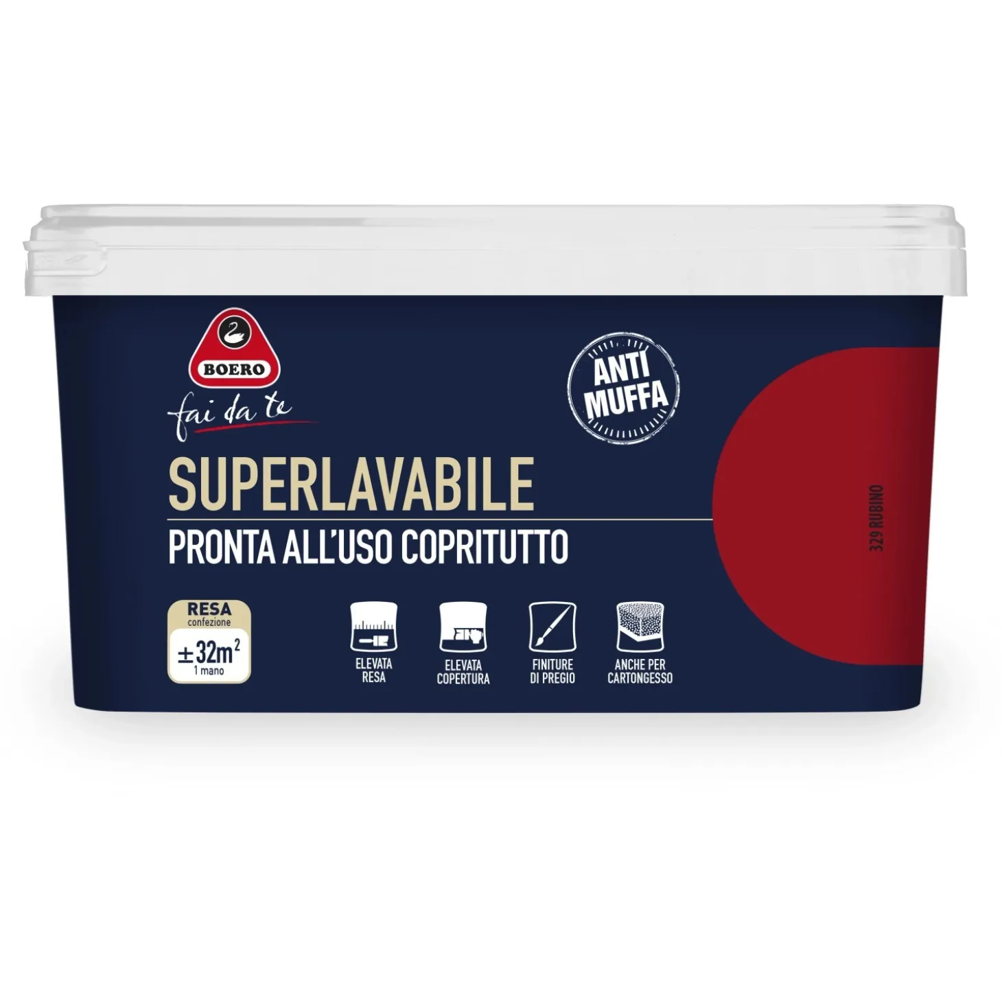 Pittura per interni antimuffa Boero Superlavabile rubino 2,5 l