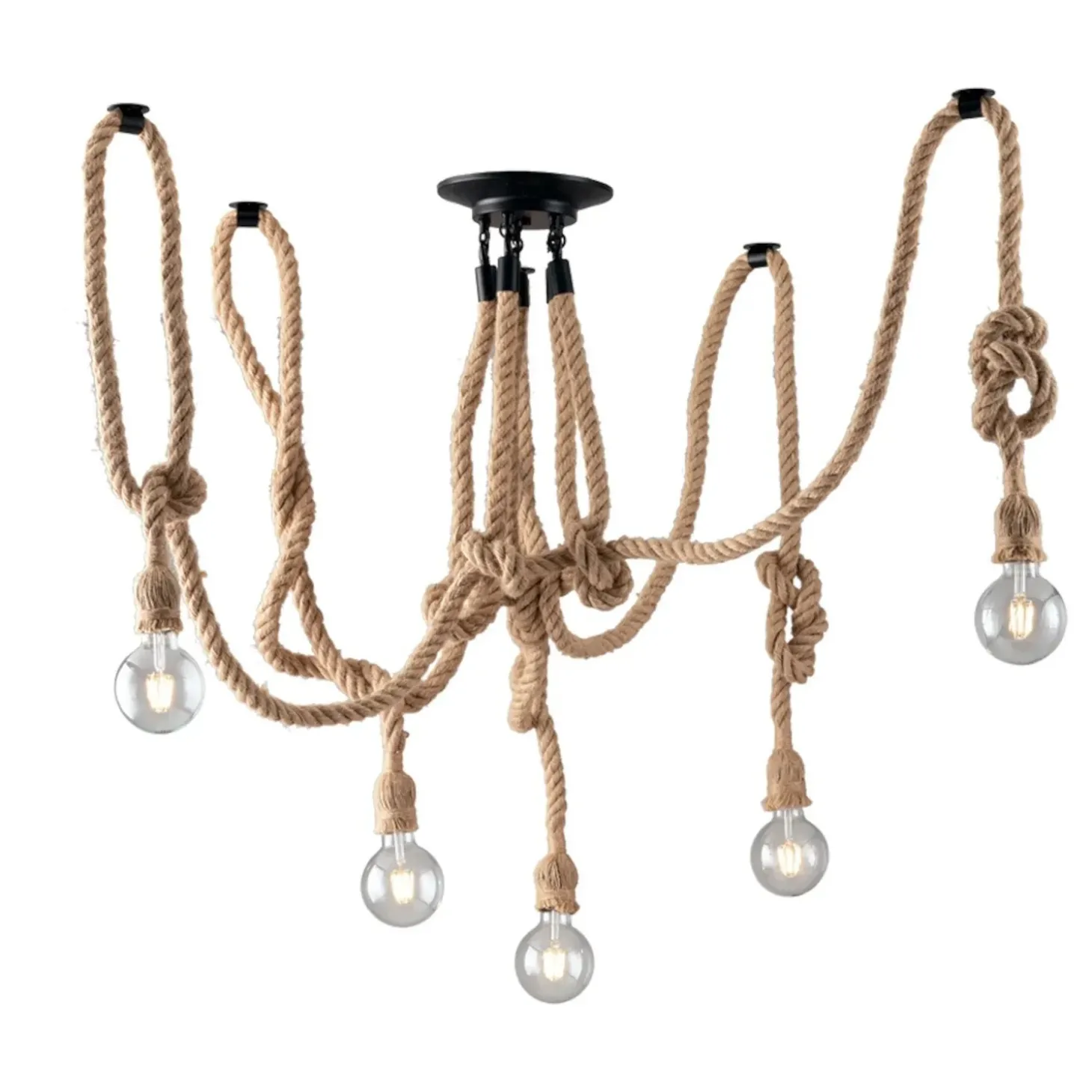 Plafoniera Rope Corda 5 luci 250x20x20 cm marrone