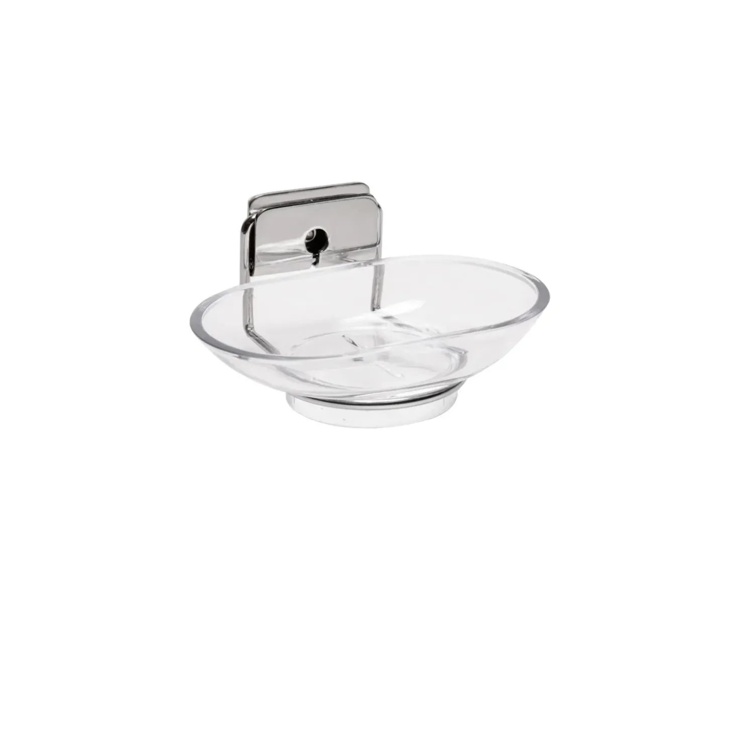 Portasapone bagno Grip in acciaio cromato e San trasparente